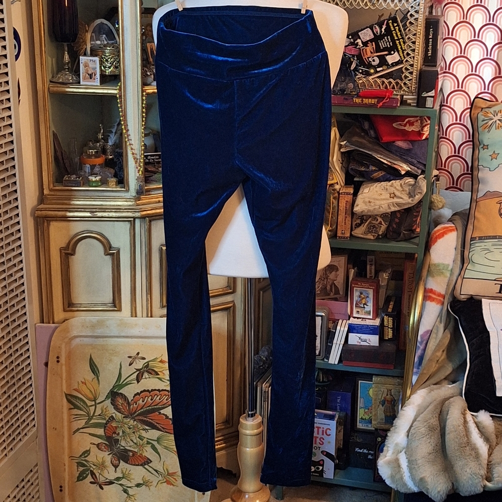 Killstar HEMATITE Velvet Leggings in Sapphire Blue, Size Medium NWT